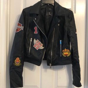 Forever 21 Faux Leather Moto Jacket with appliqués